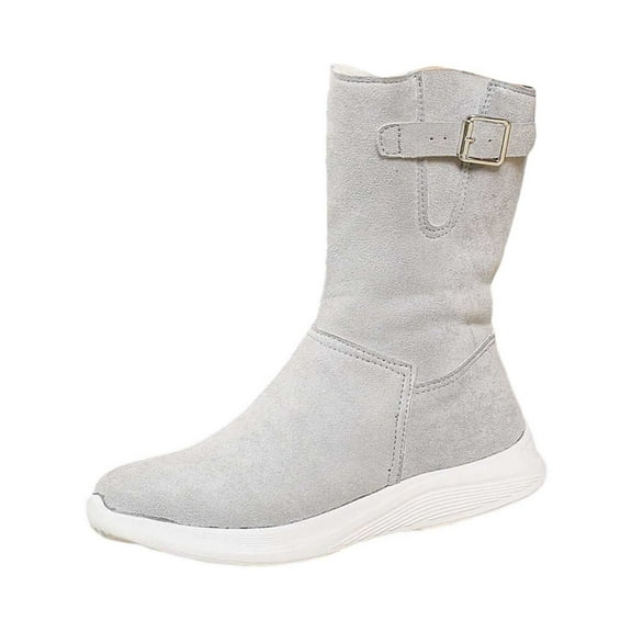 Flock Winter Boots Fashionable Suede Ankle Booties with Side Zipper Cozy Lined Warm Outdoor Footwear for Cold Weather Comfort Light Gray 36