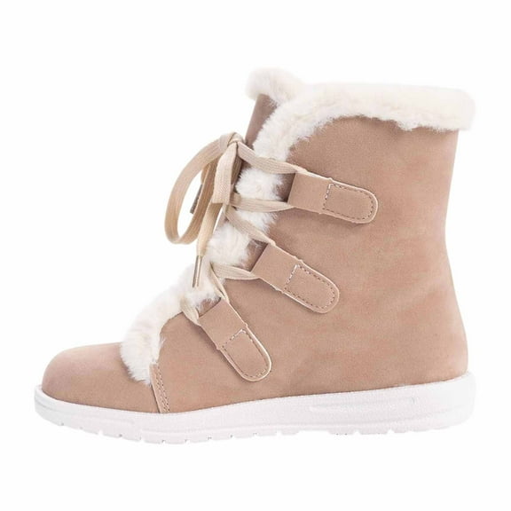 Flock Winter Fashion Suede Lace Up Ankle Boots Non Slip Lined Warm Boots Comfortable Outdoor Casual Footwear Beige 36