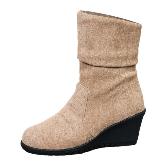 Flock Women's Autumn and Winter Fashion Suede Mid Calf Boots Warm and Comfortable Boots Beige 39