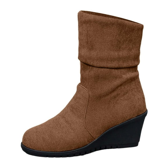Flock Women's Autumn and Winter Fashion Suede Mid Calf Boots Warm and Comfortable Boots Brown 38