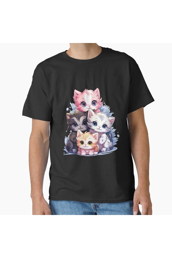 Flock of Cats Logo Style Feline Group Illustration Unisex T-Shirt, up to size 5XL