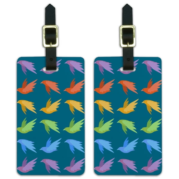 Flock of Rainbow Birds Flying in Pattern Luggage ID Tags Suitcase Carry-On Cards - Set of 2