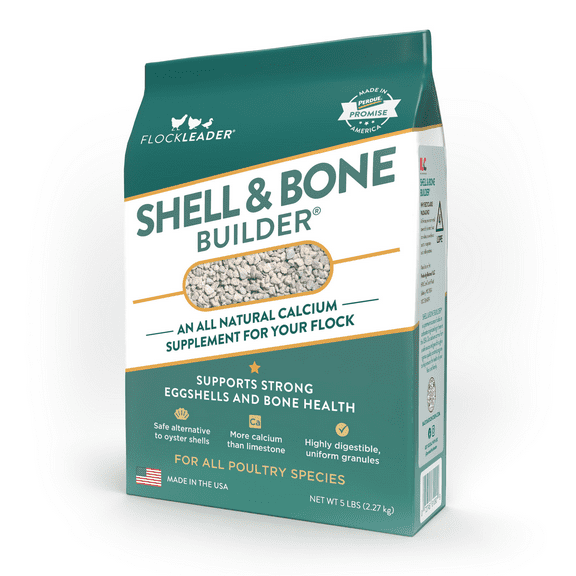 FlockLeader Shell & Bone Builder® for Chickens – All Natural Calcium Supplement for Laying Hens to Support Strong Eggshells and Bone Health, Poultry Mineral Feed for Chickens, 5 Pounds