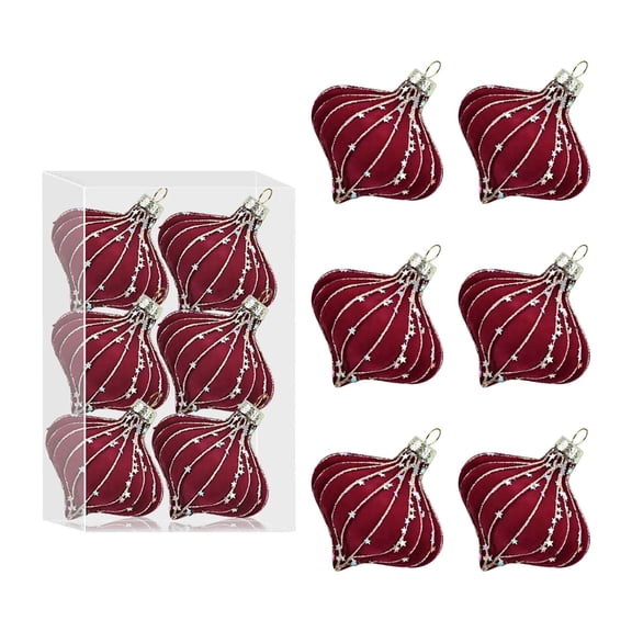 Flocked Almond Christmas Ball Ornaments (6-Pack, 3.15 Inch) - Painted Glitter Hanging Pieces, Perfect for Christmas Tree Decor, Indoor Home Festive Vibes, Holiday Accents & Winter Season Setup