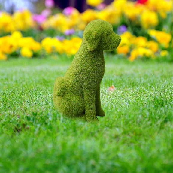 Flocked Animal Garden Statue Green Resin Topiary Dog Cat Ornament for Yard Patio Outdoor Decoration
