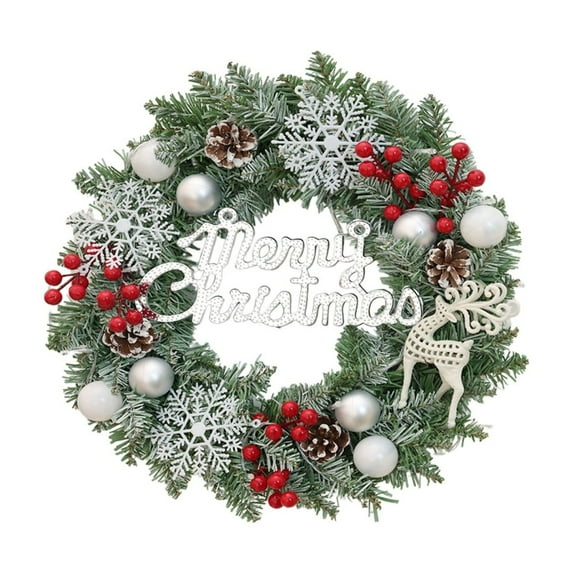 Flocked Artificial Christmas Wreath Decorated with Pine Cones, Berries, and Frosted Branches for Front Door, Indoor Outdoor Xmas Wreath for Home Holiday Decor