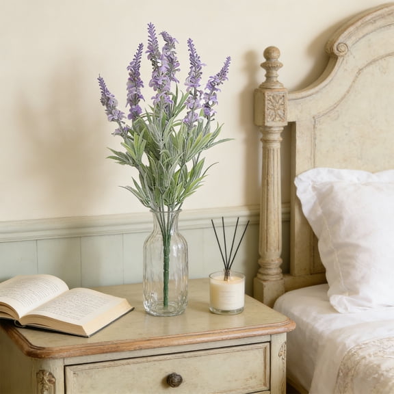 Flocked Artificial Lavender Flowers, 33cm / 12.99in Faux Plants for Wedding, Floral Arrangements, Home & Office Desktop Décor(1pcs, Purple)