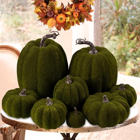 Flocked Artificial Pumpkins Fall Decorations, Fake Pumpkin for Autumn Harvest Halloween Thanksgiving Faux Pumpkins Home Table Decor 8 Pcs