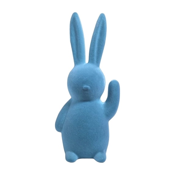 Flocked Bunny Figurine, Waving Rabbit Statue for Easter & Spring Decor, Spring Table Centerpieces for Indoor Decor - Easter Bunny Figurines Decoration for Home Party office - 16.14 inch