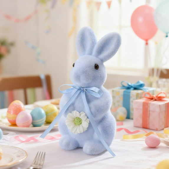 Flocked Bunny Figurine | Whimsical Easter Decor Accent | Soft Foam Rabbit Ornament in Pastel Colors