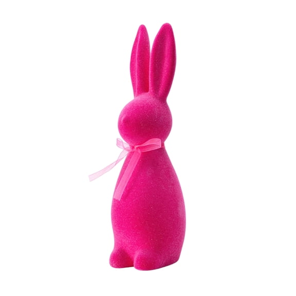 Flocked Bunny Figurine with Bow Tie, 13.78in Easter Rabbit, Tabletop Decor for Spring Parties & Everyday Display (Hot Pink)