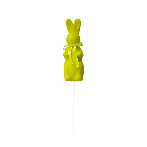 Flocked Bunny Pick, Velvet Rabbit Decor with Satin Bow, Flocked Easter Bunny Decor, Spring Tables Decoration, Easter & Spring Floral Arrangement & Wreath Accent - 7.87 inch