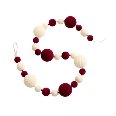 Flocked Burgundy Christmas Garland - 5.5ft Velvet Ball String for Window, Mantel & Holiday Decor