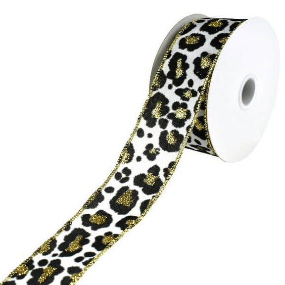 Flocked Cheetah Print Satin Wired Ribbon, 1-1/2-Inch, 10-Yard - Black/White