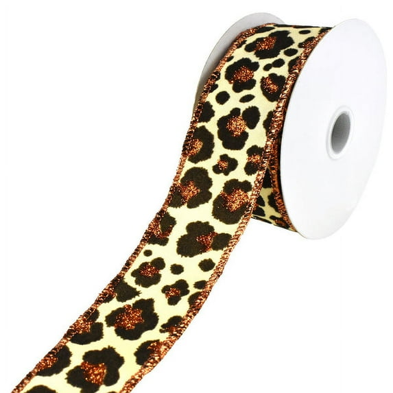 Flocked Cheetah Print Satin Wired Ribbon, 1-1/2-Inch, 10-Yard - Brown/Rust