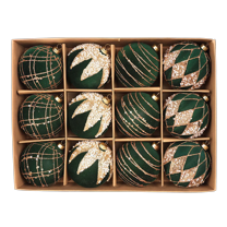 Flocked Christmas Ball Decorations Set, 12-Piece Painted Christmas Tree Ornaments With Assorted Patterns, Decorative Hanging Ornaments For Christmas Trees Perfect For Festive
