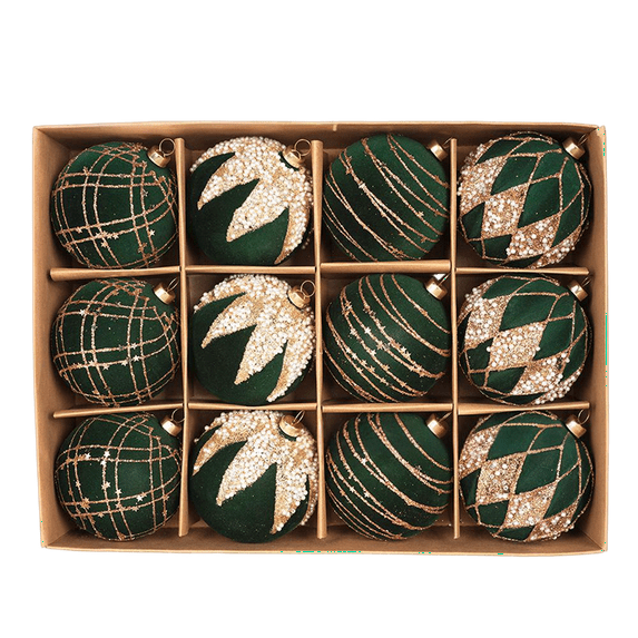 Flocked Christmas Ball Decorations Set, Painted Flocked Christmas Ball Ornaments for Xmas Tree, Holiday Home Decor and Festive Party Supplies,A