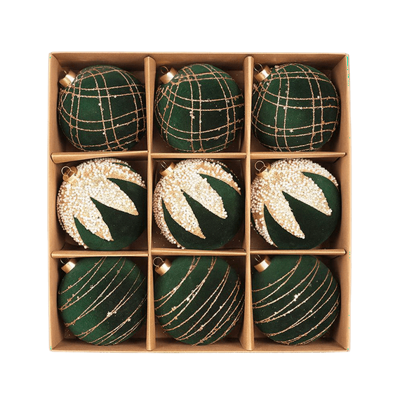 Flocked Christmas Ball Decorations Set, Painted Flocked Christmas Ball Ornaments for Xmas Tree, Holiday Home Decor and Festive Party Supplies,C