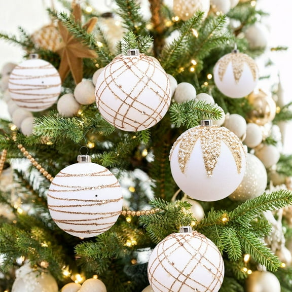 Flocked Christmas Ball Ornament Set,12-Pack 2.36" Holiday Decorations for Tree,Table,Wall,Party Favors,Red White Green Coffee Hanging Ornaments for Festive Christmas Home Office Ambiance-White