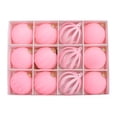 thumbnail image 1 of Flocked Christmas Ball Ornaments, 12 Pack 2.36 Inch Pink Plastic Tree Decor, 1 of 5