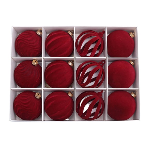 Flocked Christmas Ball Ornaments, 12 Pack 2.36 Inch Red Plastic Tree Decor