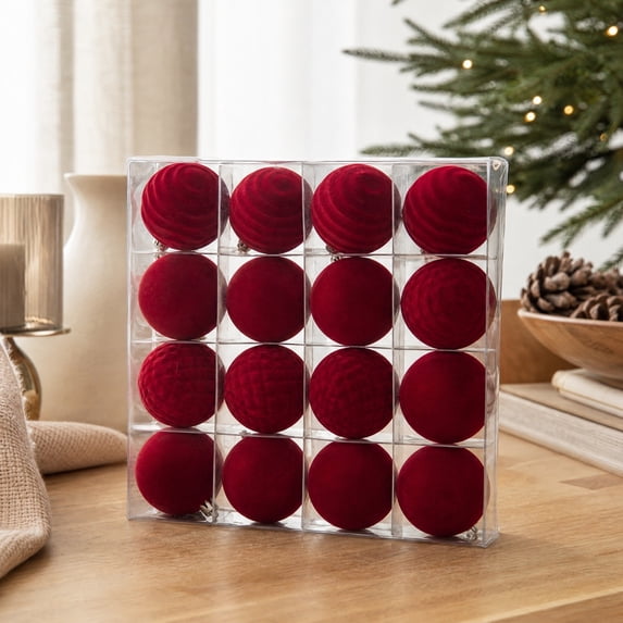 Flocked Christmas Ball Ornaments, 16 Piece Shatterproof Snowy Bauble ...