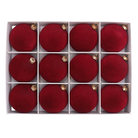 Flocked Christmas Ball Ornaments, Burgundy, 12-Piece 2.4 Inch Plastic Hanging Set for Tree Wreath and Garland