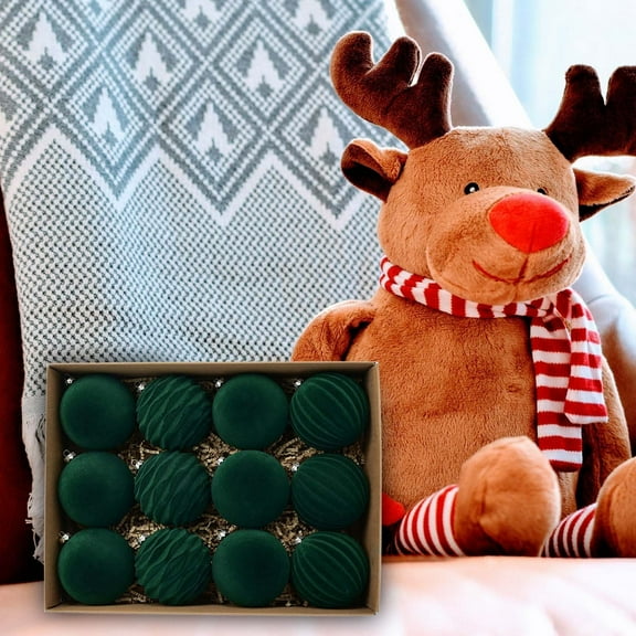 Flocked Christmas Ball Ornaments, Set of 12 Christmas Tree Decorations with Velvet Texture, Easy Hang for Holiday Home and Party Decor, Durable Festive Orbs