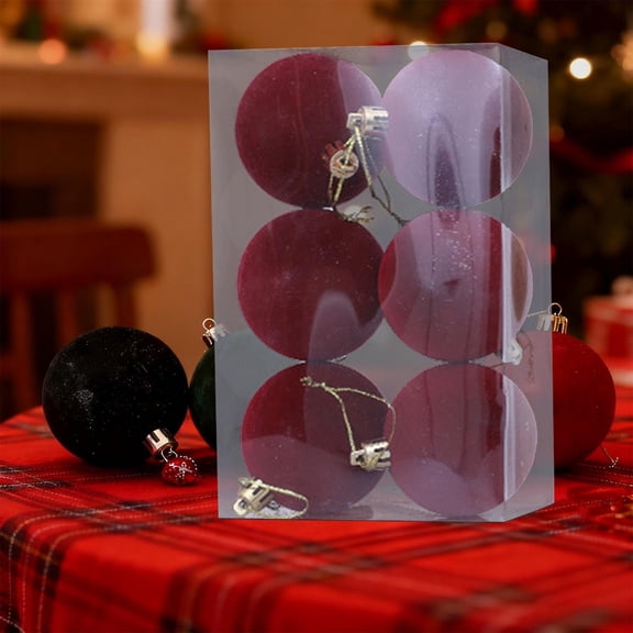 Flocked Christmas Ball Ornaments Set of 6, 2.4 Inch Hanging Baubles with Textured Finish and Metal Hooks, Holiday Tree Decorations for Mantels Doorways Bedrooms Wreaths and Parties