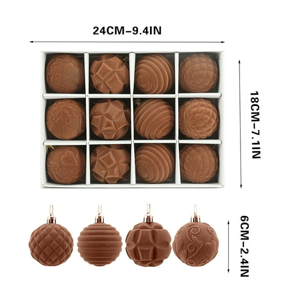 Flocked Christmas Ball Set, 2.36In 12 Pieces Boxed Christmas Tree Pendant, Plastic Velvet Ornament, Holiday Party Arrangement, Christmas Tree Decoration, Home Festival Decoration
