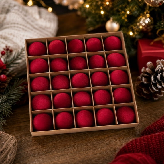 Flocked Christmas Ball Set - 25-Pack Hanging Ornaments For Scene Decoration And Christmas Tree Adornment