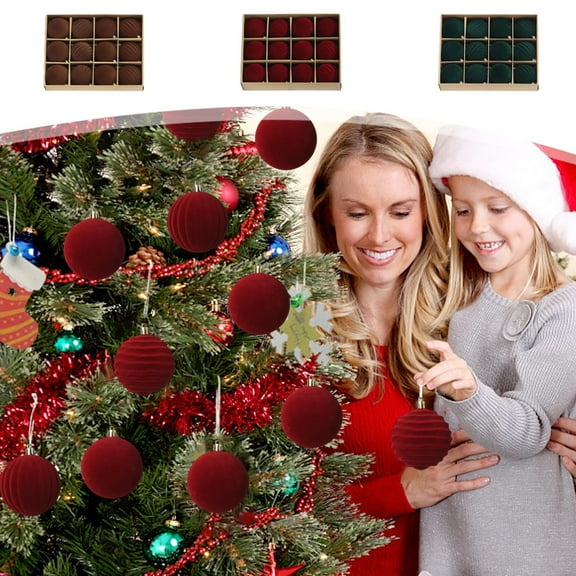 Flocked Christmas Balls 12PCS，-Piece Holiday Ornament SetVelvet-Textured Tree Decorations for Festive Home Display(Coffee)