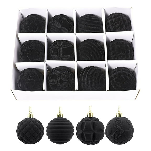 Flocked Christmas Balls 12Pcs Velvet Christmas Balls Bulk Flocked Christmas Tree Ball Ornament Plastic Balls Xmas Decorative Hanging Ornaments Christmas Tree Decoration Gift