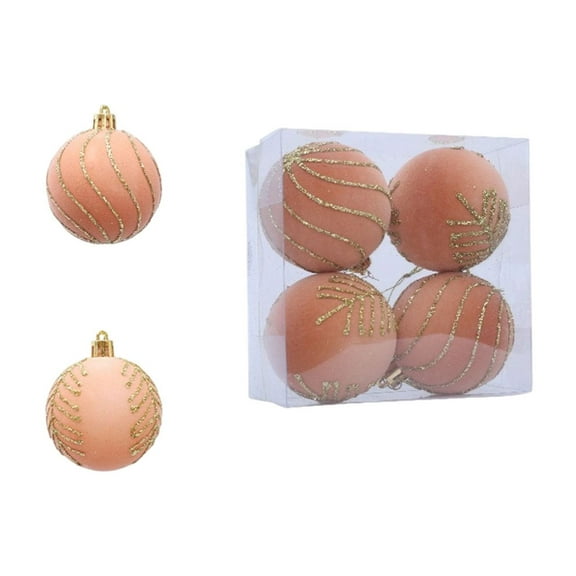 Orange Orange Flocked Christmas Ornaments 4 Piece 2.36 Inch Diameter For Tree Decor Home Celebration Display