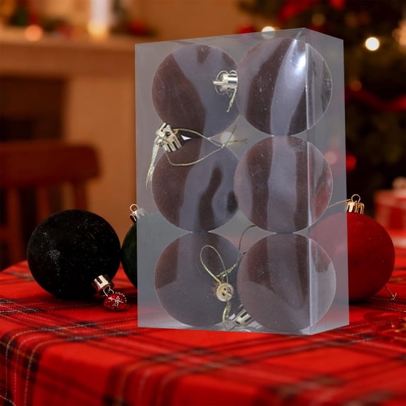 Flocked Christmas Balls 6Pcs, 2.4 Inch Velvet Christmas Tree Ornaments, Shatterproof Plastic Hanging Baubles for Xmas festive home Decor, Brown