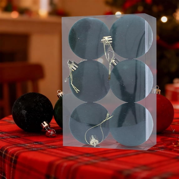 Flocked Christmas Balls 6Pcs, 2.4 Inch Velvet Christmas Tree Ornaments, Shatterproof Plastic Hanging Baubles for Xmas festive home Decor, Green