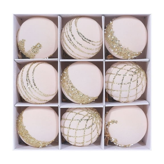 Flocked Christmas Balls 9-Pack 3.14 Inches Pink Hanging Ornaments Glitter Plastic Balls For Christmas Tree Decor Set Of Nine Flock Material Pink