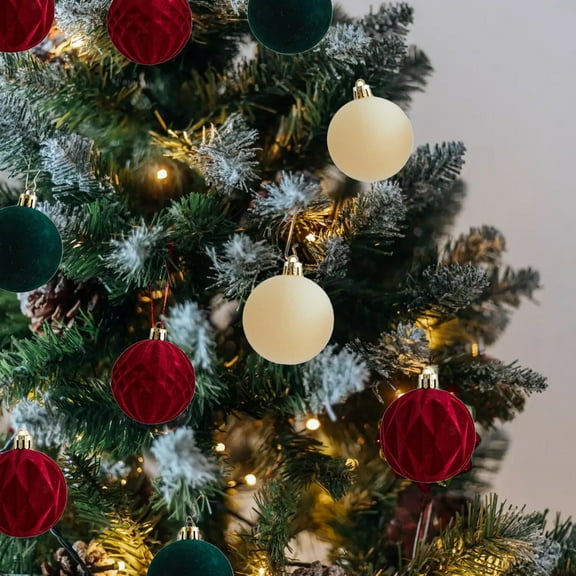 Flocked Christmas Balls Ornaments, Multi-Color Plush Holiday Decor for Christmas Tree and Mantel Display, Family Gathering Tabletop Decorations, Festive Window Hangings for Seasonal Home Sopatenor