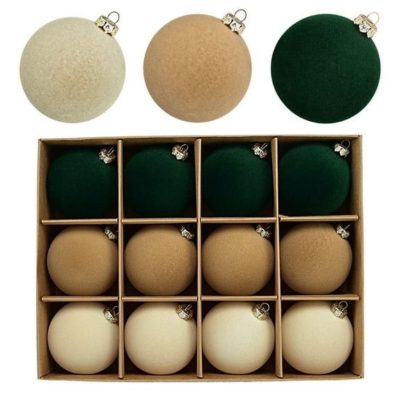 Flocked Christmas Balls for Tree Decor Plastic Ornaments Xmas Hanging Decorations for Holiday Tree