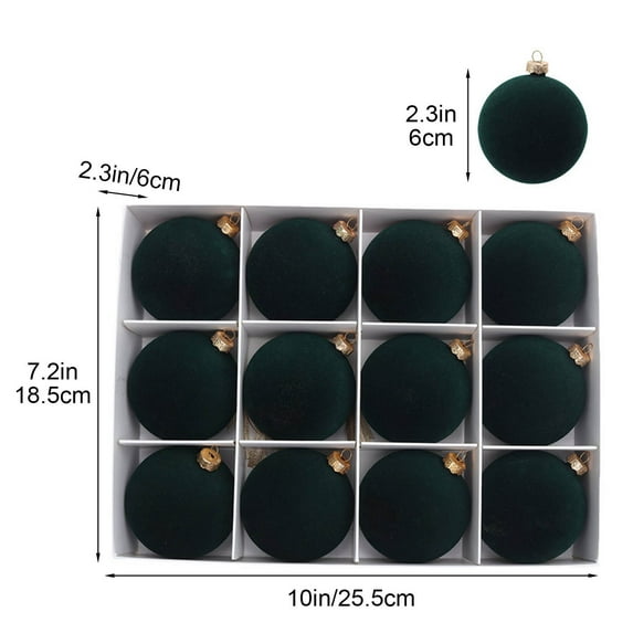 Flocked Christmas Ornaments 12-Pack 2.4 Inch, Velvet Xmas Tree Balls with Hanging Ropes, Shatterproof Holiday Decor for Home