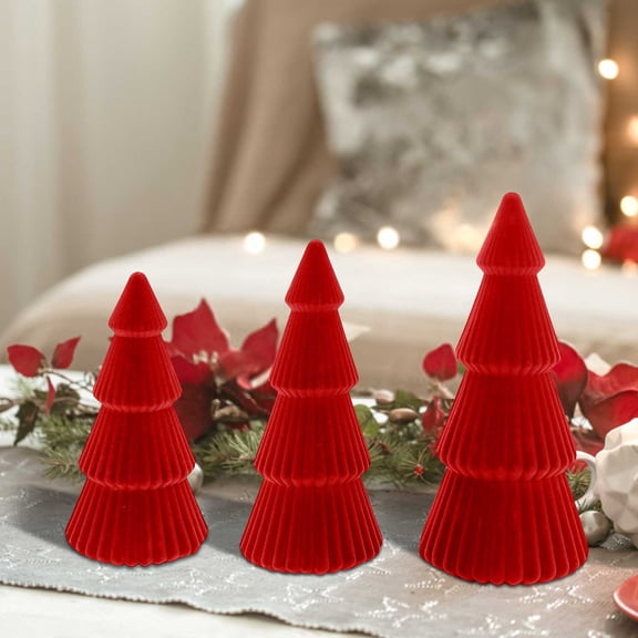 Flocked Christmas Tree Decoration Set of 3, Miniature Velvet Christmas Tree, Tabletop Centerpiece, Winter Home Decor, Indoor Holiday Party Ornament
