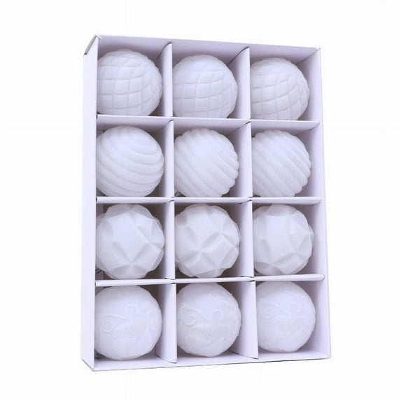 Flocked Christmas Tree Ornaments Set of 12 Pieces, Boxed Velvet Textured Balls with Hanging Ropes, Easy to Hang for Holiday Home Decorations and Xmas Party