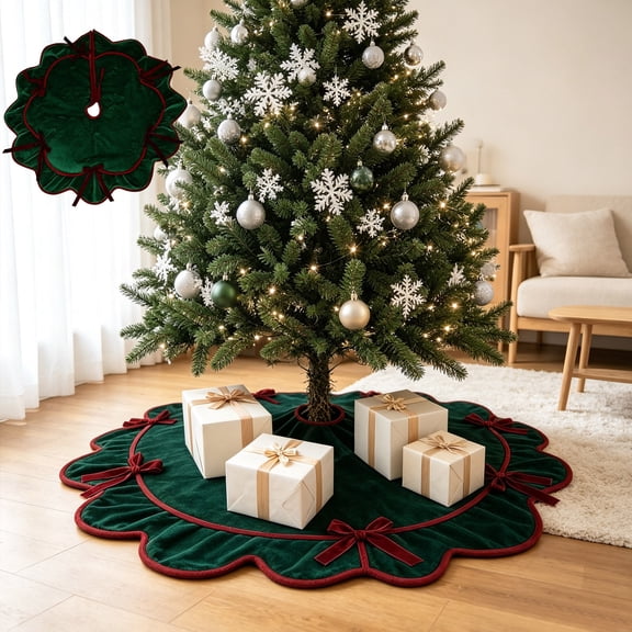 Flocked Christmas Tree Skirt, Wave Fringe Tree Base Decoration, Holiday Tree Skirt for Festive Atmosphere, Seasonal Tree Skirt Decoration, Lazyguy