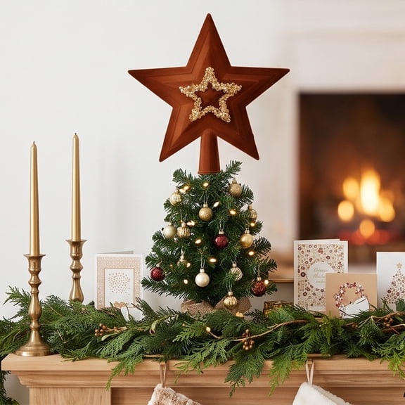 Flocked Christmas Tree Topper Star with Sequin Accent, Plastic Holiday Decor for Tree Decoration