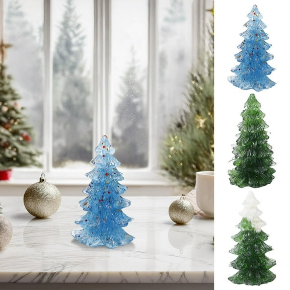 Flocked Christmas Trees, Crystal Christmas Tree Pines Ornament Resin Crafts To Table Display And Gift Mini Christmas Trees