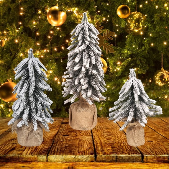 Flocked Christmas Trees, White Mini Snowflake Christmas Tree Ornament Desk Bar Shopping Mall Window Decoration Small Christmas Tree Christmas Decoration Supplies