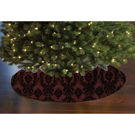 Flocked Damask Pattern Tree Skirt Christmas Decoration 56" Round