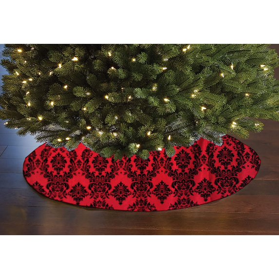 Flocked Damask Pattern Tree Skirt Christmas Decoration 56" Round