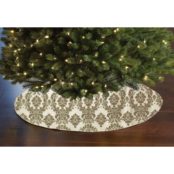 Flocked Damask Pattern Tree Skirt Christmas Decoration 56" Round