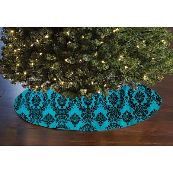Flocked Damask Pattern Tree Skirt Christmas Decoration 56" Round